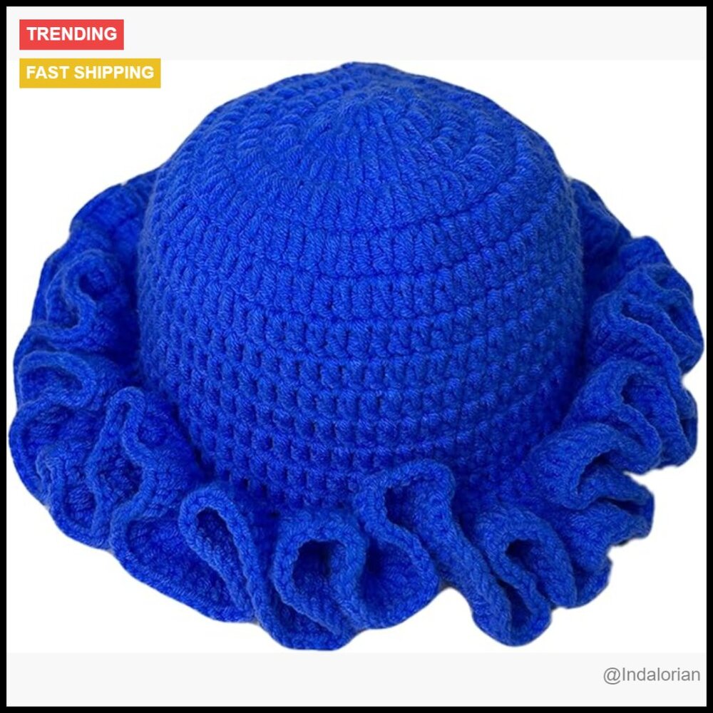 Crochet Bucket Hat Hand Knitted Ruffled Brim Boho Chic Beach Fashion Accessory